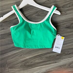 Women’s Green Scoop Sports Bra with White Trim